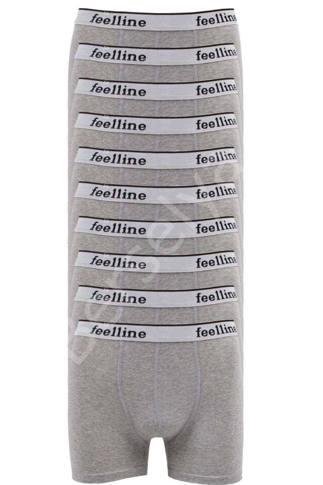 10 adet Feelline Gri Pamuklu Doğal Likralı Erkek Boxer