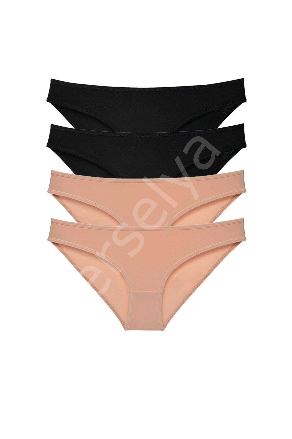 4 adet Süper Eko Set Likralı Kadın Slip Külot Siyah Ten S