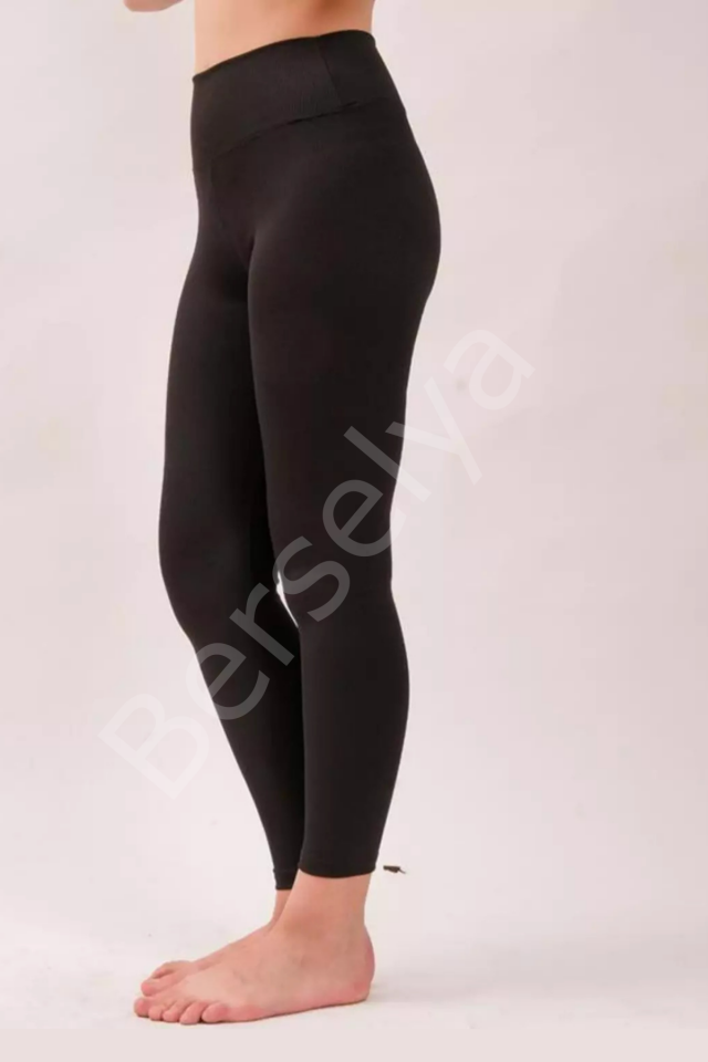 Siyah Yüksek Bel Fitilli Kadın Tayt Yazlık 2001