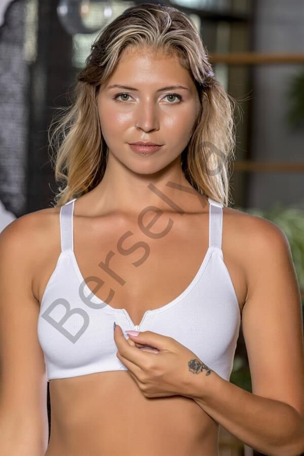 Fermuarlı Pamuklu Sporcu Sütyeni Beyaz (brf1061)