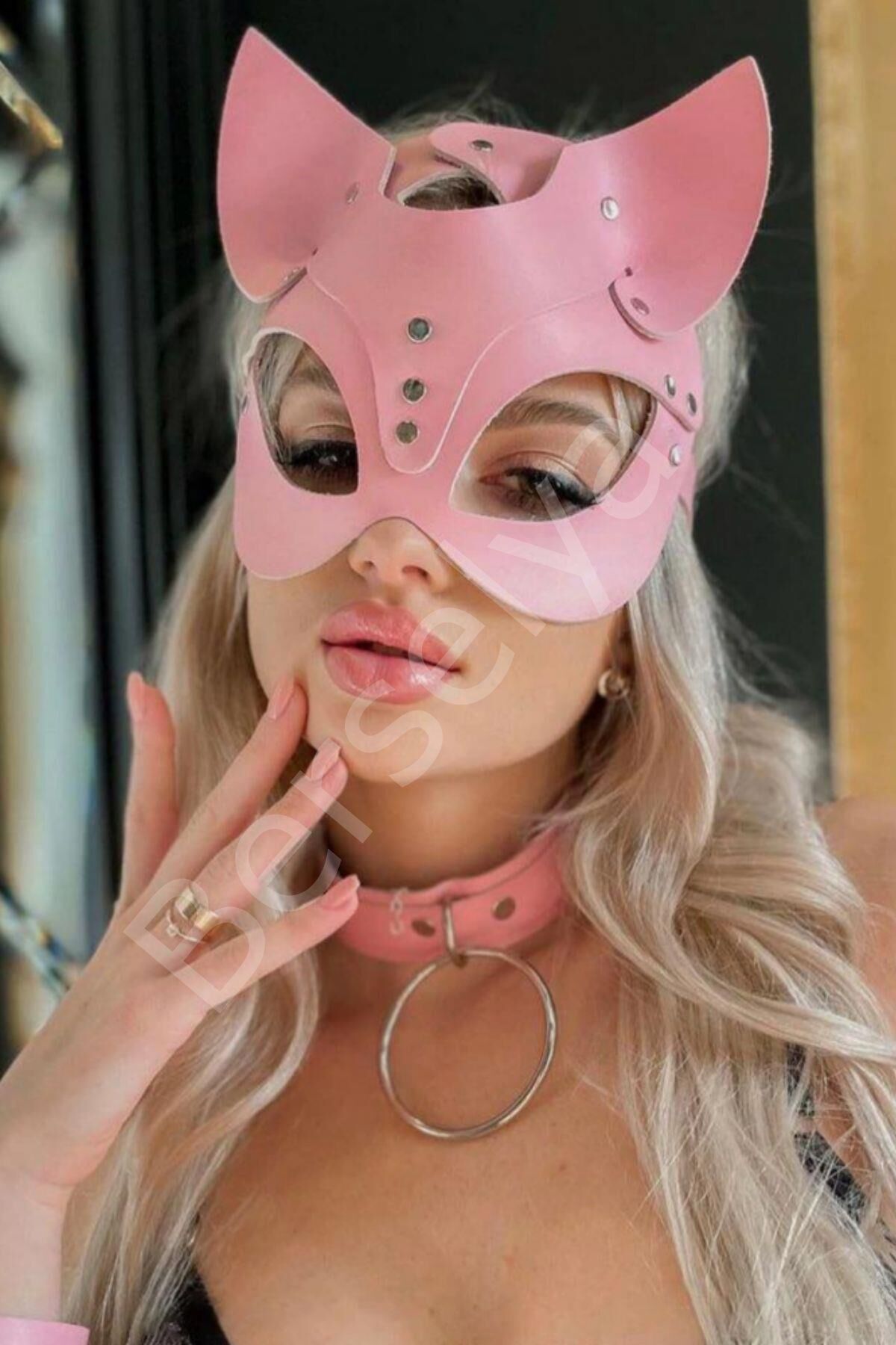 Pembe Fantezi Maske Ve Boyunluk Gd-6053