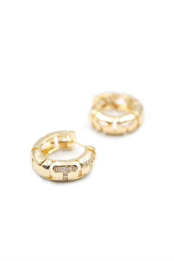 Taşlı Halka Küpe - Altın