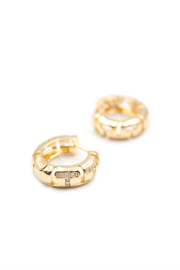 Taşlı Halka Küpe - Altın