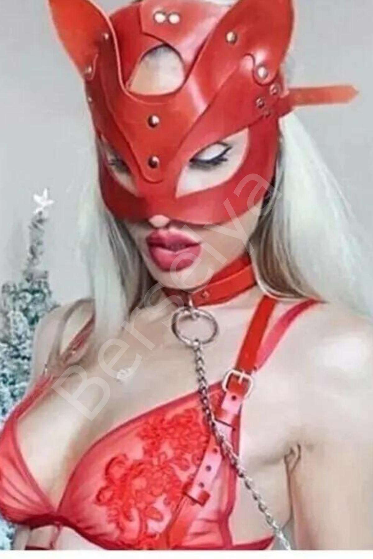 Kırmızı Fantezi Maske Tasma Ve Kelepçe Seti Gd-6054