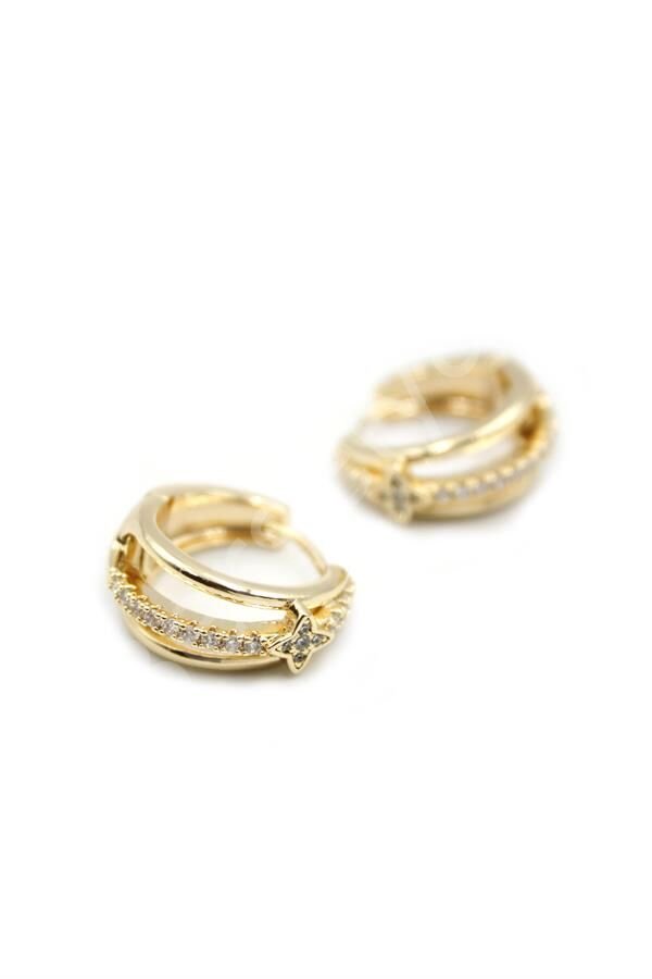 Taşlı Halka Küpe - Altın