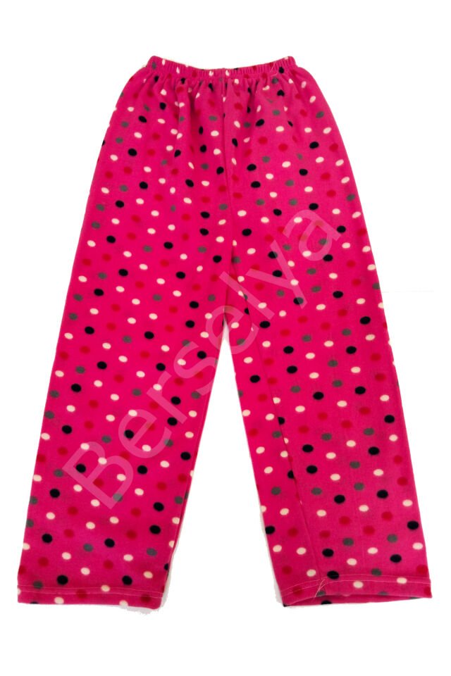 Kadın Polar Pijama Altı Termal Özellikli Pembe Puantiye Desenli Ev Giyim Cepsiz