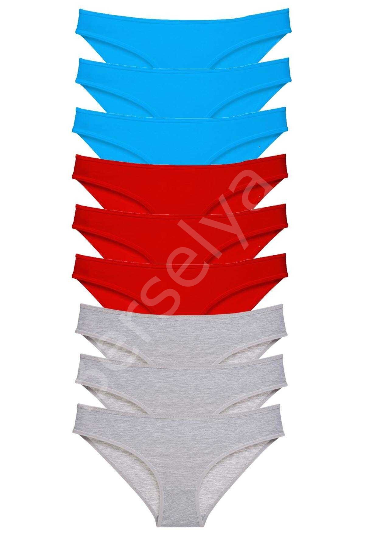 9 adet Süper Eko Set Likralı Kadın Slip Külot Kırmızı Gri Mavi XL