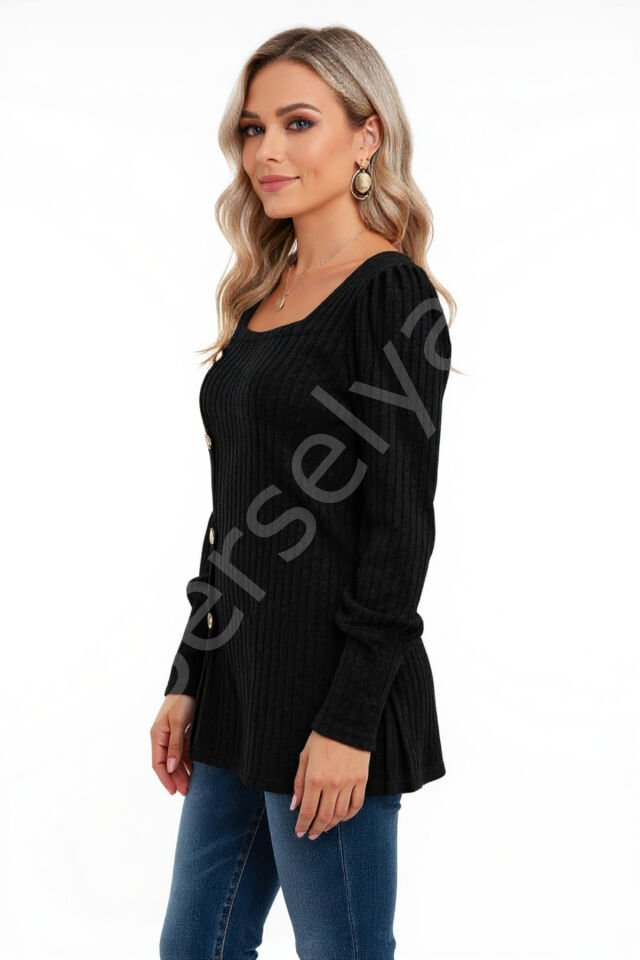 Kadın Uzun Kollu Düğmeli Mevsimlik Bluz – Yumuşak Dokulu, Esnek Ve Sıcak Tutan Kumaş