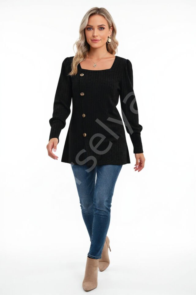 Kadın Uzun Kollu Düğmeli Mevsimlik Bluz – Yumuşak Dokulu, Esnek Ve Sıcak Tutan Kumaş