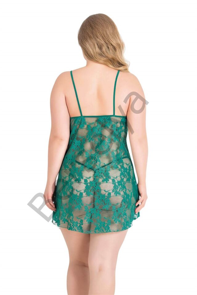 Büyük Beden Zümrüt Kısa Tül Gecelik