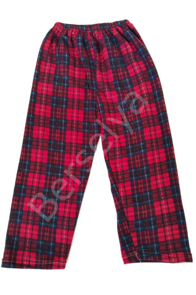 Unisex Polar Pijama Altı Termal Özellikli Kırmızı Ekose Desenli Ev Giyim Cepsiz