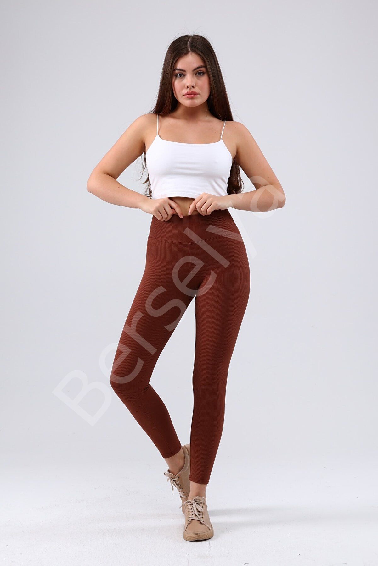 Bordo Yüksek Bel Fitilli Tayt 0608