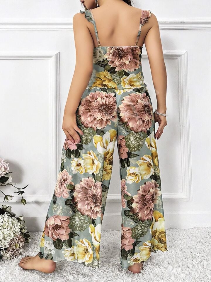 Özel Tasarım Büyük Beden Çiçek Desenli 2'li Pijama Takımı
