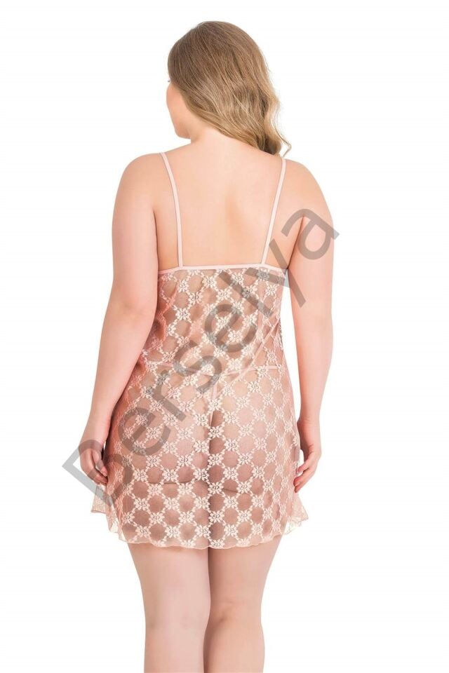 Büyük Beden Somon Kısa Tül Gecelik