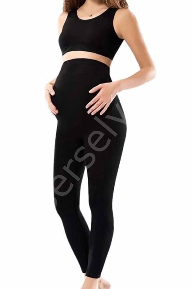 Kadın Siyah Penye Uzun Hamile Tayt - 3273a