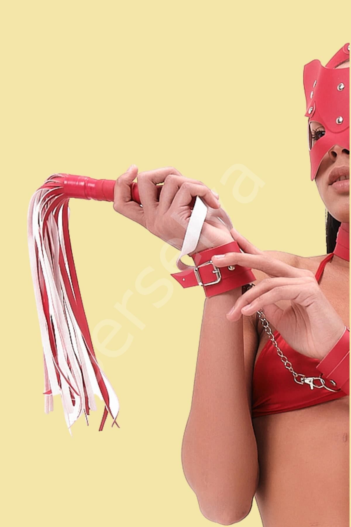 Siyah Harness Fantezi Aksesuar Suni Deri Tekli Kırbaç H008