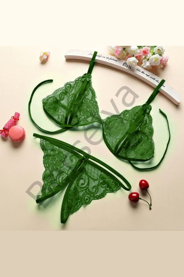 Kadın Yeşil Dantelli Sütyen Külot Takımı