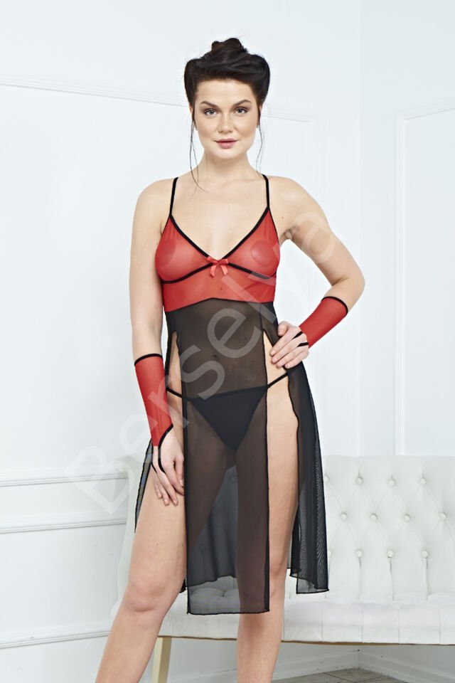 Kadın Şık Fantezi Uzun Elbise Gecelik Harness 3864