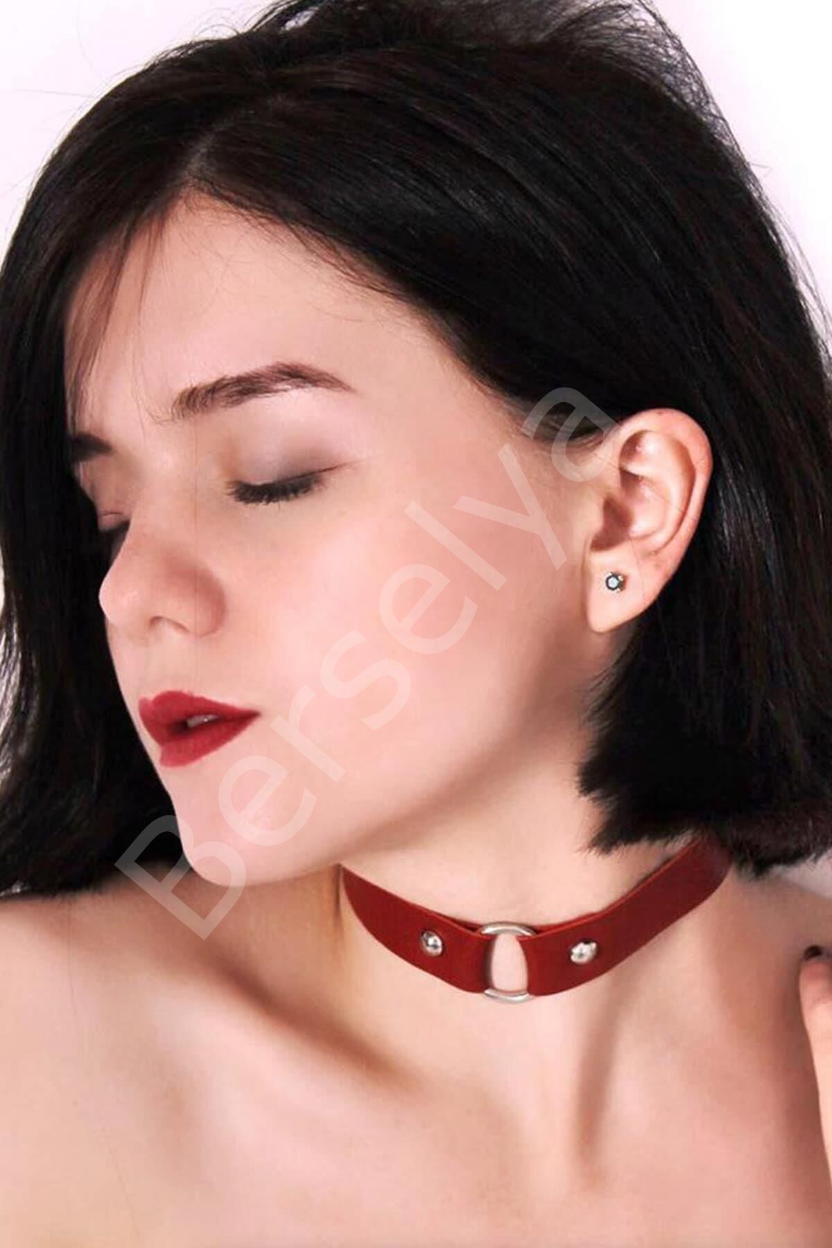 Boyundan Bağlamalı Deri Sexi Aksesuar Kırmızı H016