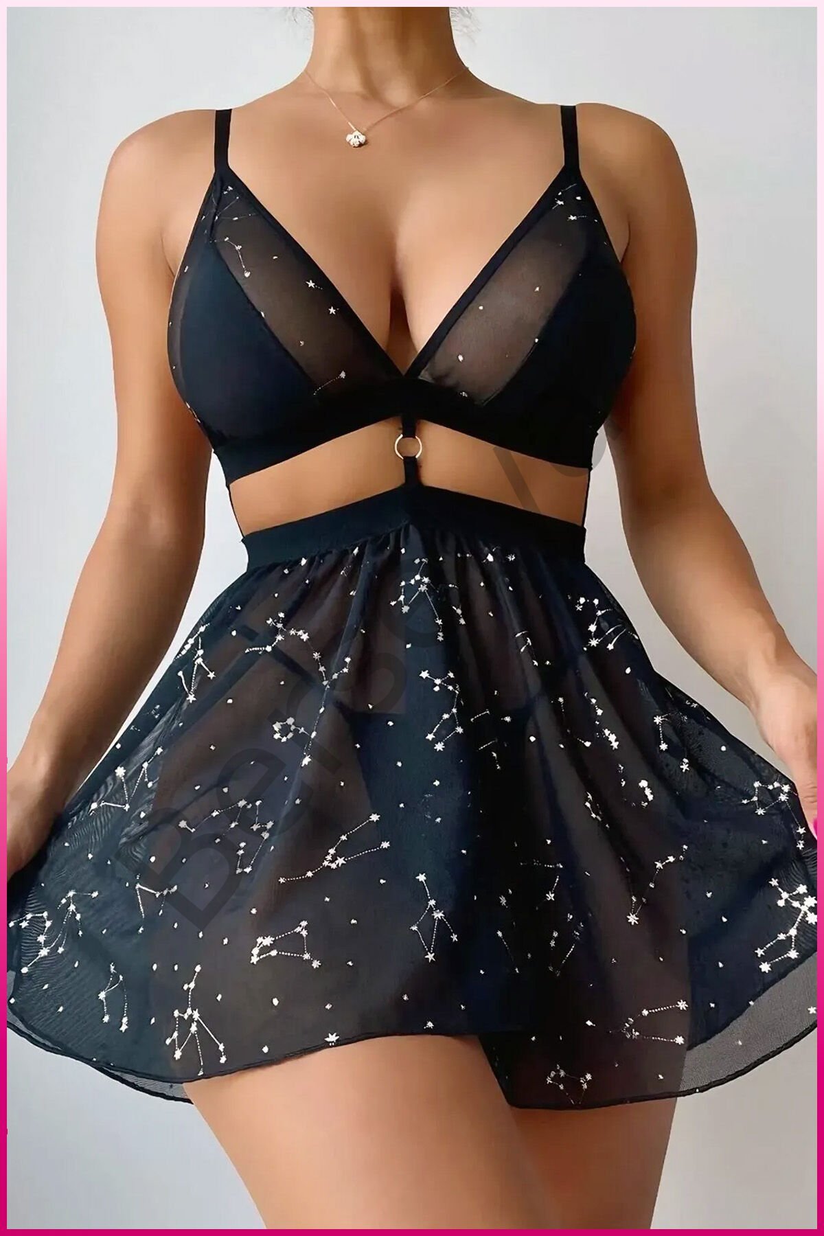 Siyah Parlak Yıldızlı Kadın Etekli Fantazi Kostüm