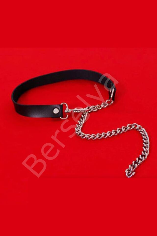 Boyundan Bağlamalı Deri Sexi Zincirli Aksesuar Kırmızı H0017
