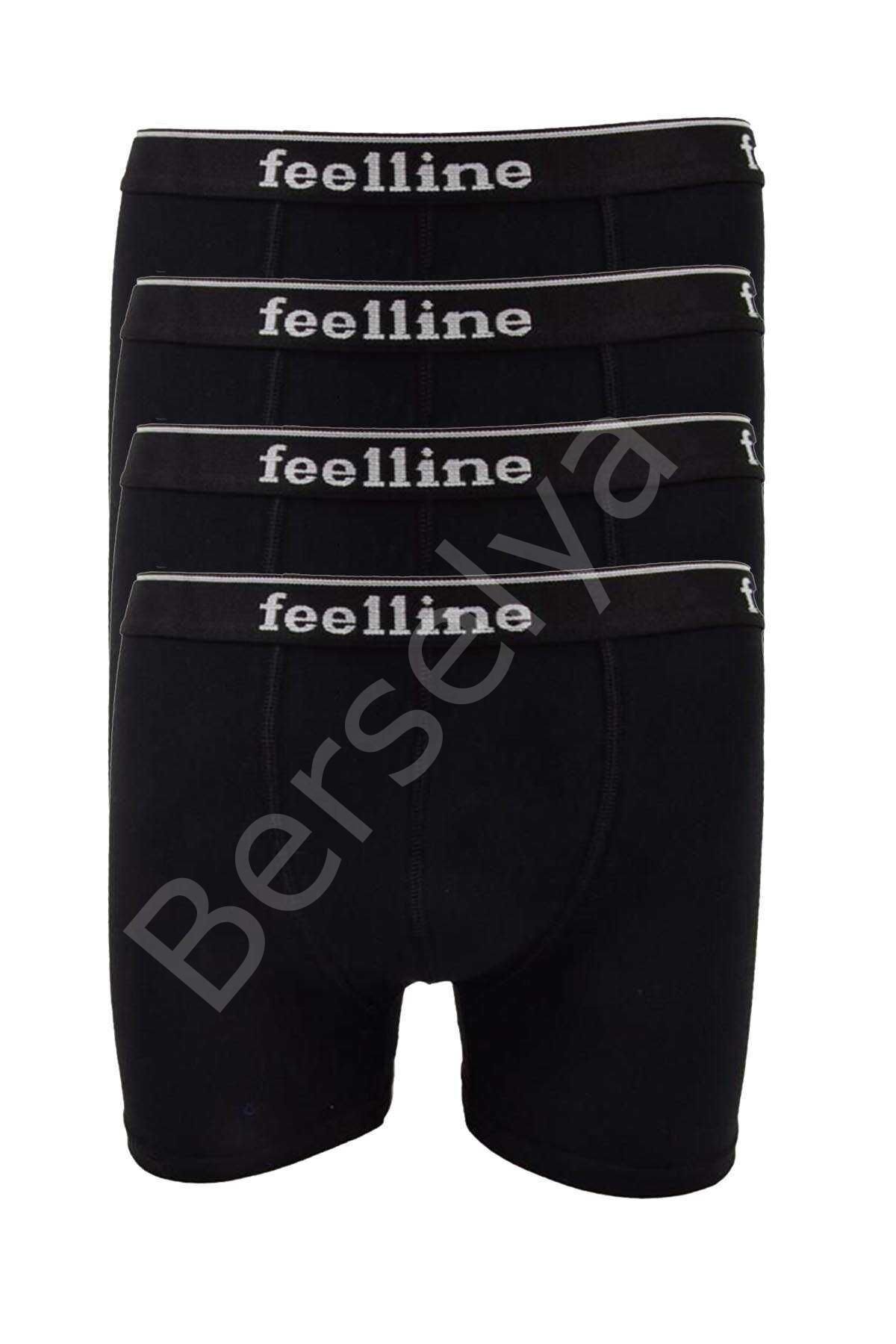 4 Adet Feelline Siyah Pamuklu Doğal Likralı Erkek  Boxer