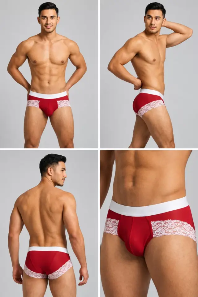 Erkek Kırmızı Tül Dantelli Slip İç Giyim