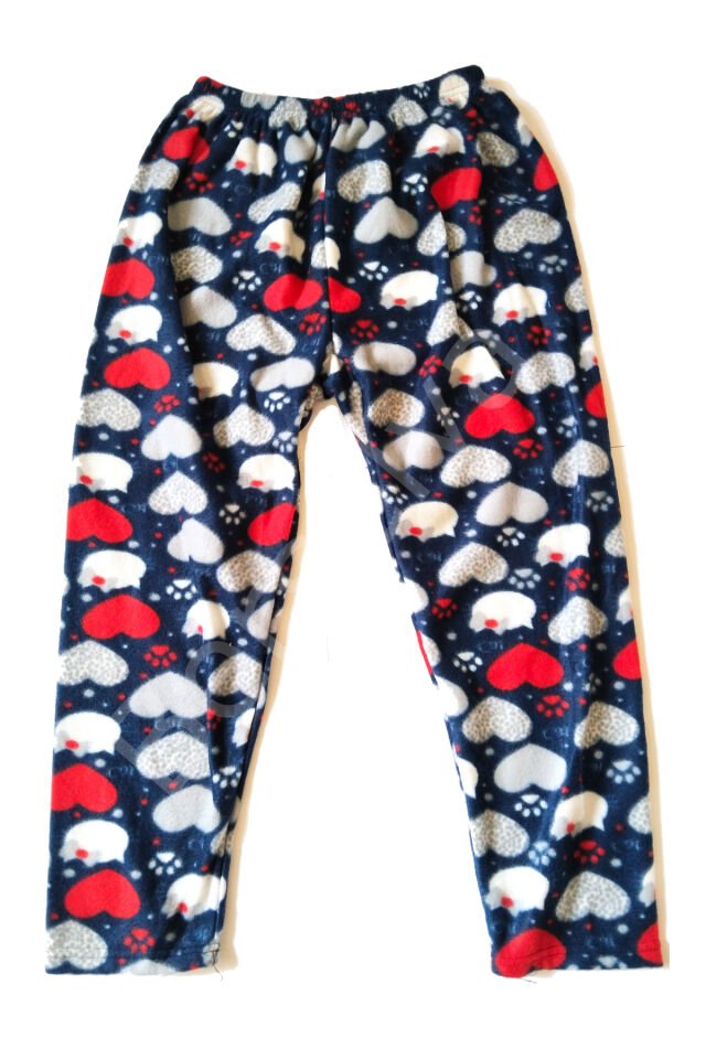 Kadın Polar Pijama Altı Termal Özellikli Kalp Desenli Büyük Beden Ev Giyim Cepsiz