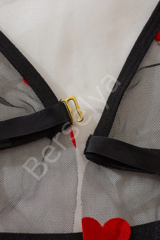 Kalp Desenli Siyah Transparan Gecelik Brf1378