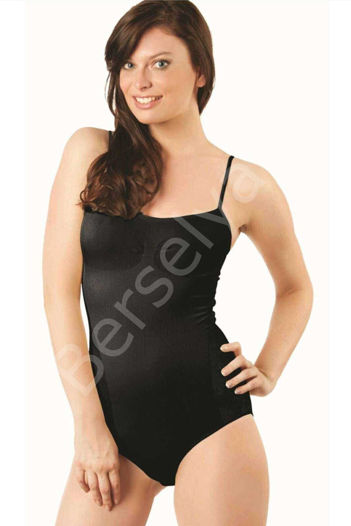 Elit Life İp Askılı Slip Dikişsiz Body Siyah Korse 876