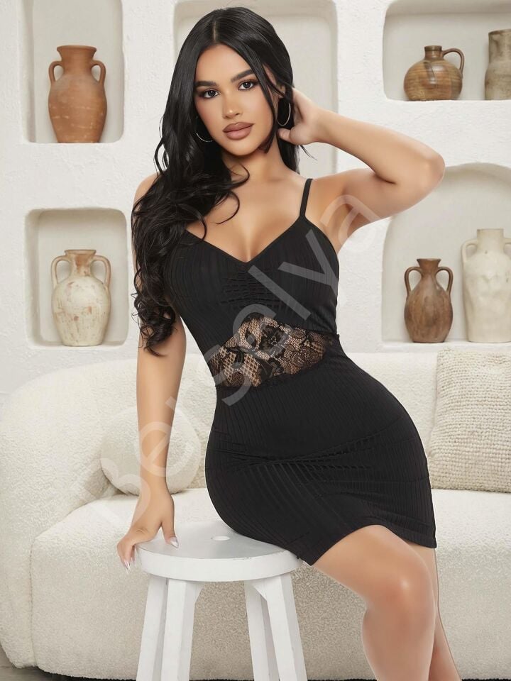 Kadın Siyah Göbek Dantel Detaylı Fantezi Elbise 5142