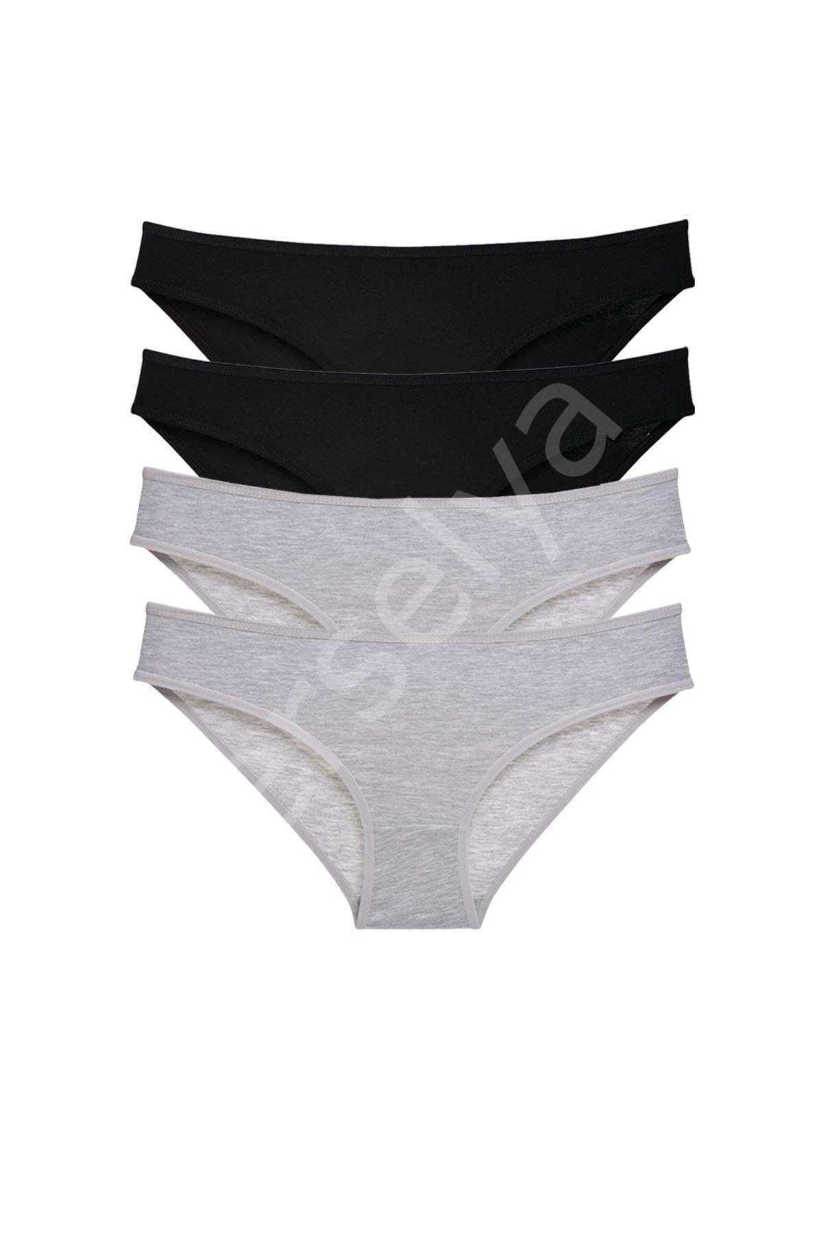 4 adet Süper Eko Set Likralı Kadın Slip Külot Siyah Gri M