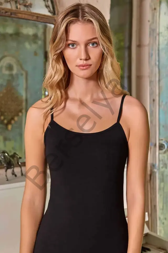 Kadın İp Askılı Pamuk Likralı Atlet 2128B SİYAH - XL