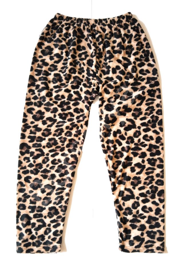 Kadın Polar Pijama Altı Termal Özellikli Leopar Desen Büyük Beden Ev Giyim Cepsiz