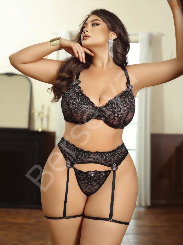 Kadın Büyük Beden Siyah Fantezi Jartiyer Takımı 8013