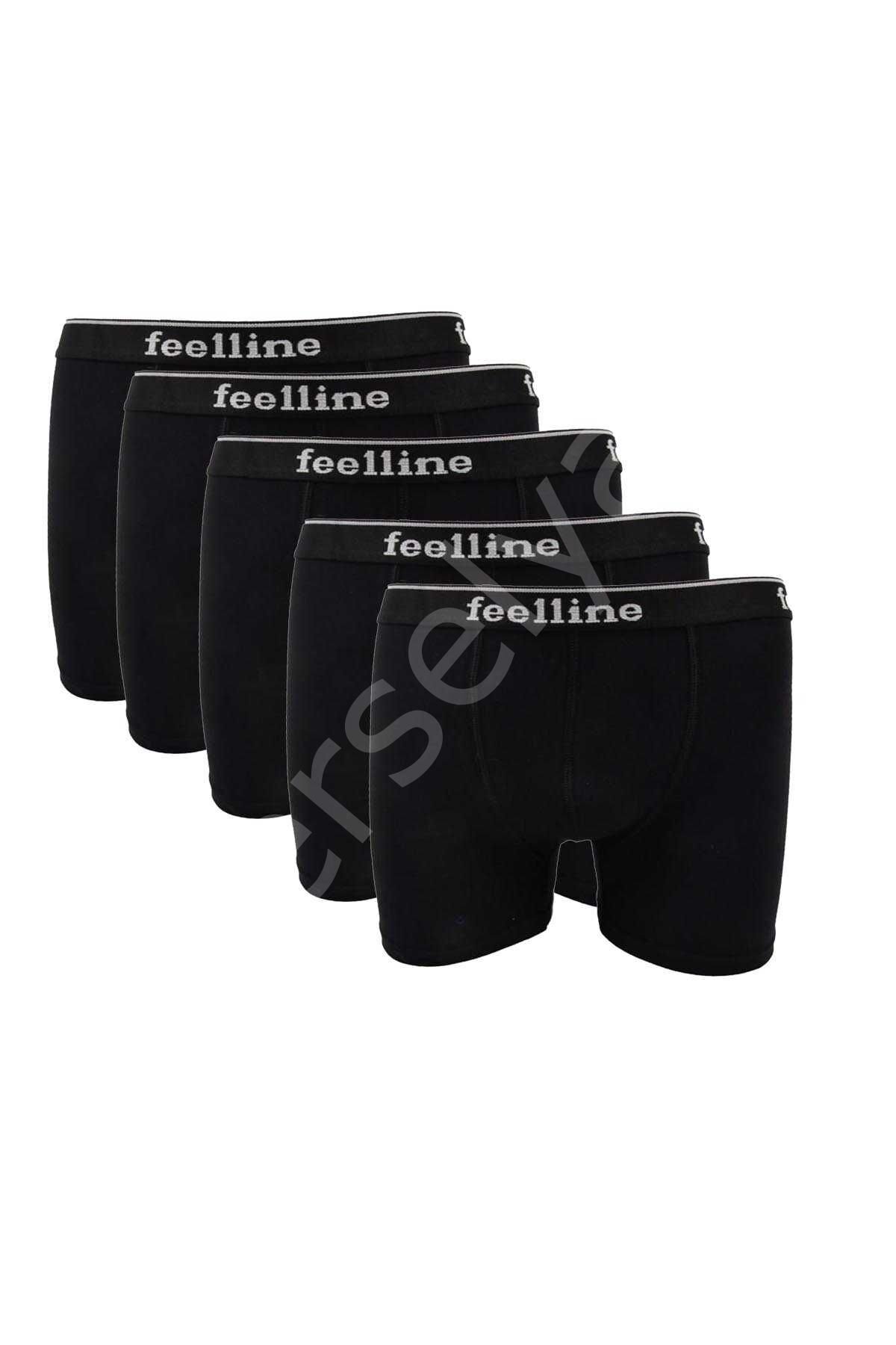 5 Adet Feelline Siyah Pamuklu Doğal Likralı Erkek  Boxer