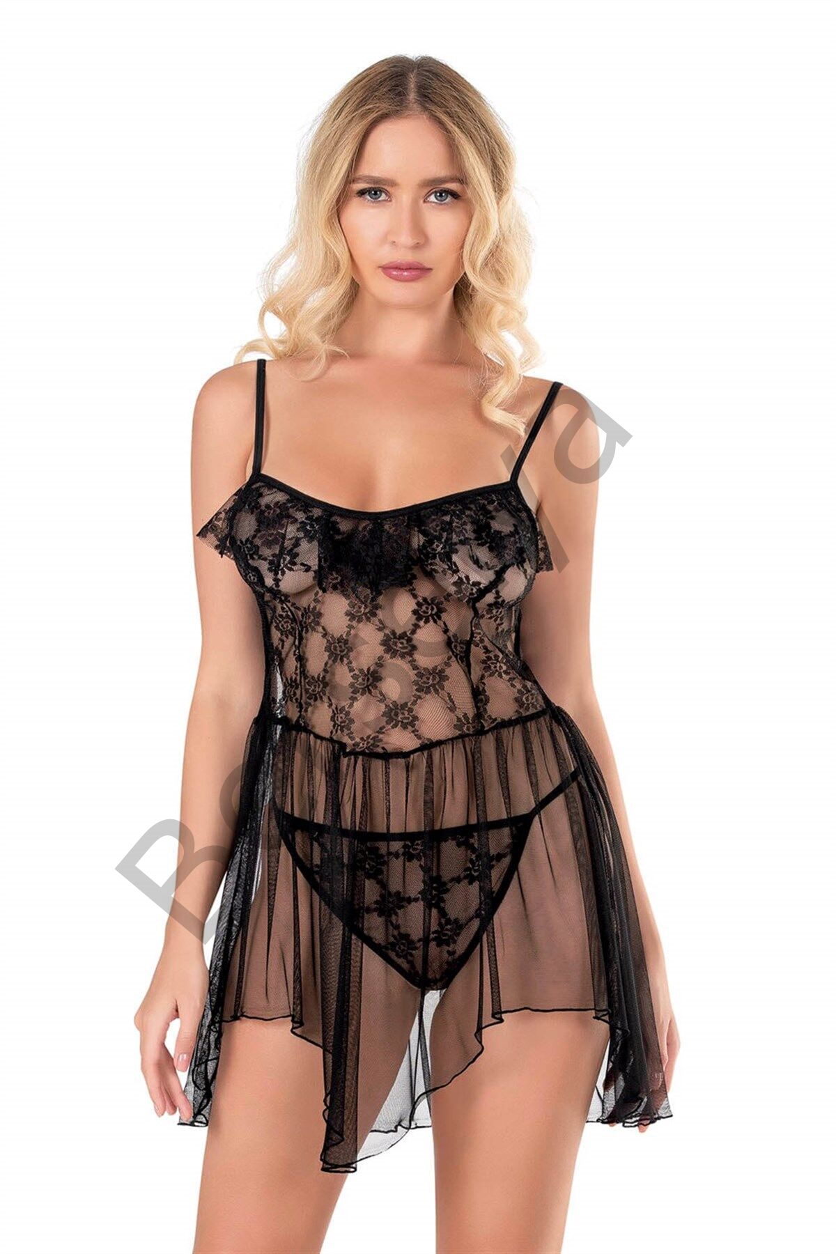 Siyah Kısa Tül Gecelik