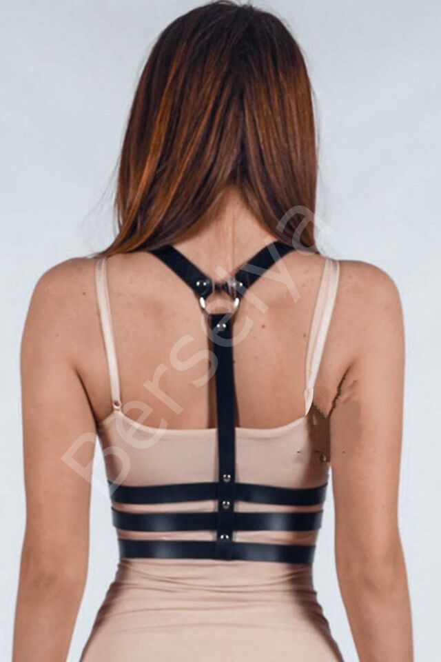 Üç Sıralı Fantazi Deri Harness 1125