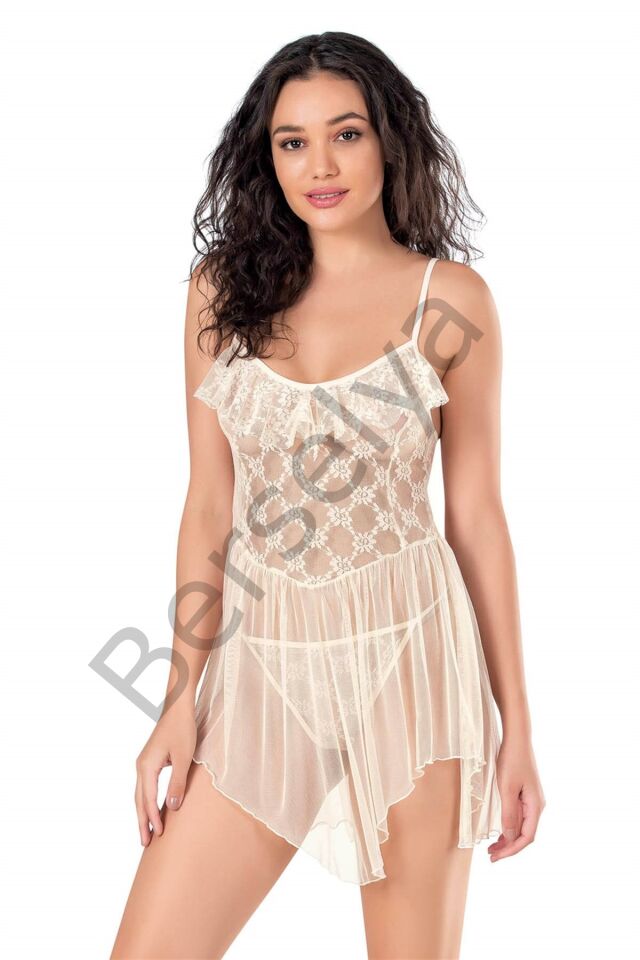 Fildişi Kısa Tül Gecelik