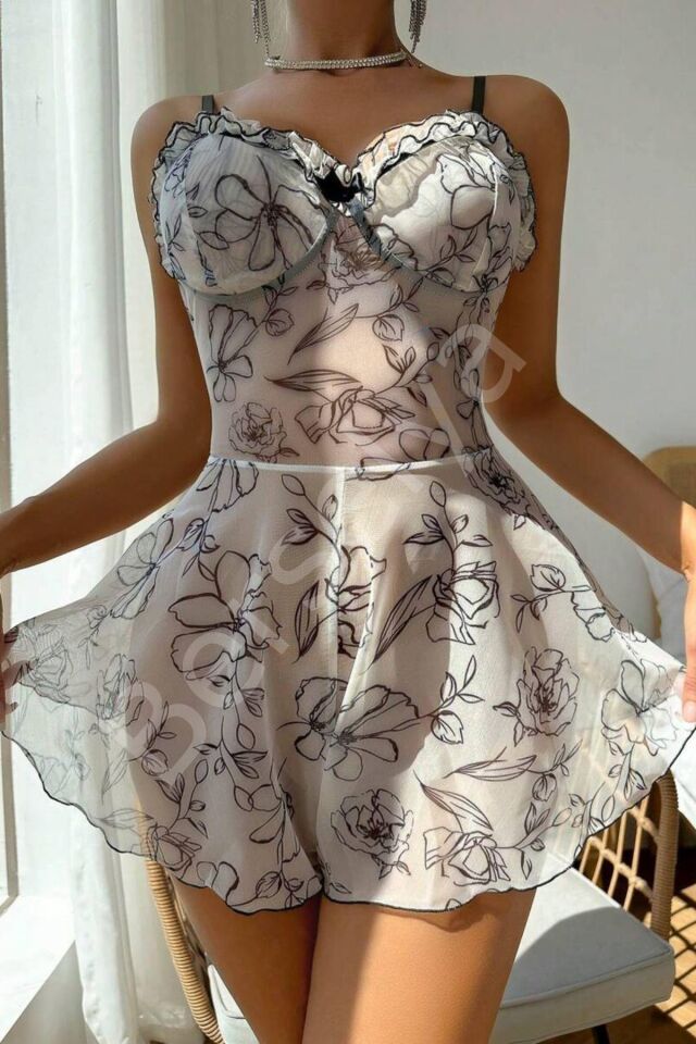 Beyaz Desenli Tulum Gecelik 15702