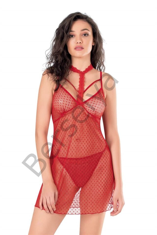 Kırmızı Kısa Tül Gecelik