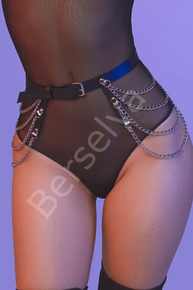Bele Bağlamalı Zincirli Deri Zarif Fantazi Harness 1142
