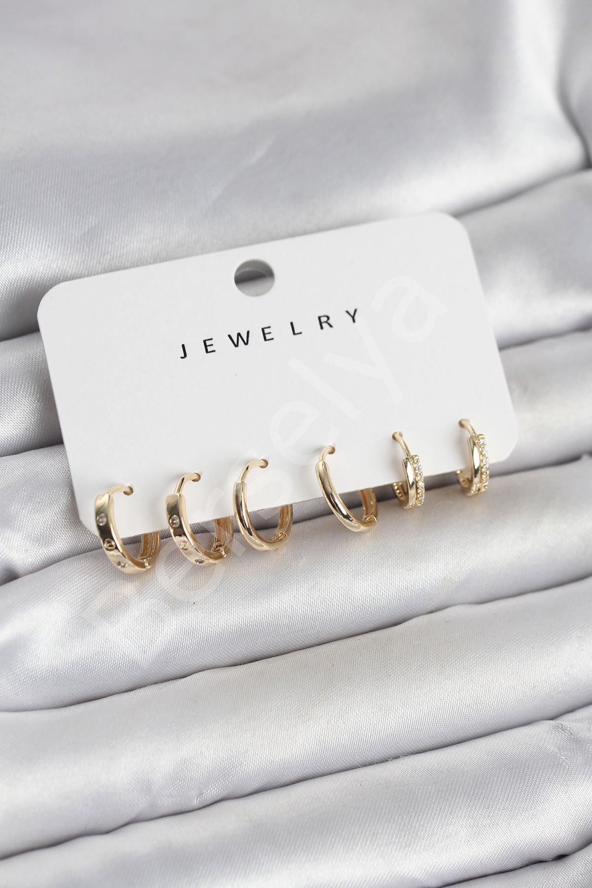 Gold Renk Pirinç 3 Çift Kadın Küpe Seti