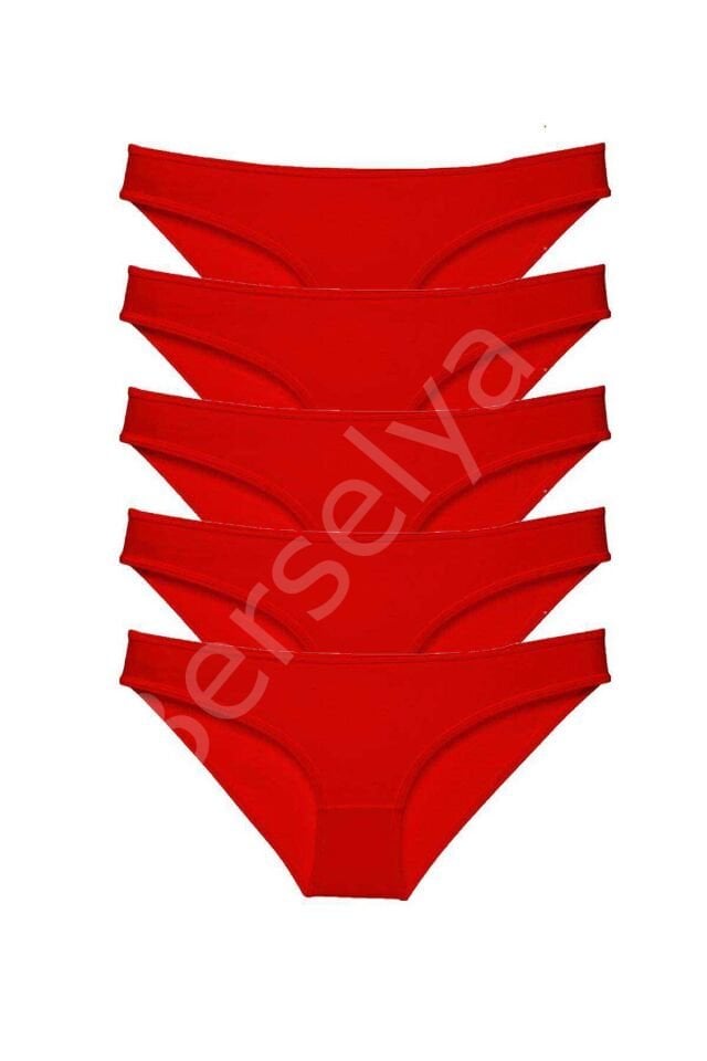 5 adet Süper Eko Set Likralı Kadın Slip Külot Kırmızı S