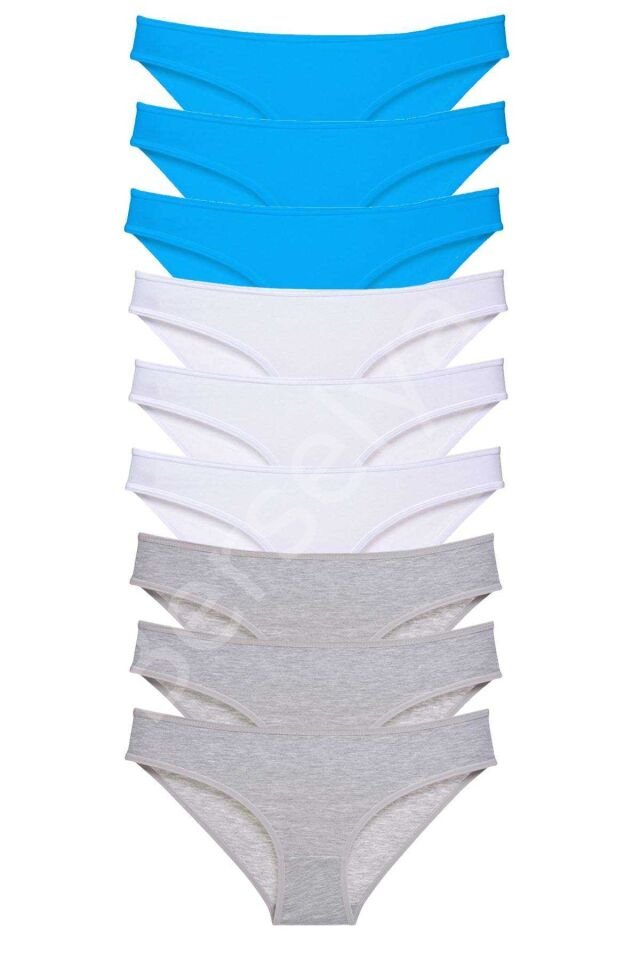 9 adet Süper Eko Set Likralı Kadın Slip Külot Gri Beyaz Mavi XL