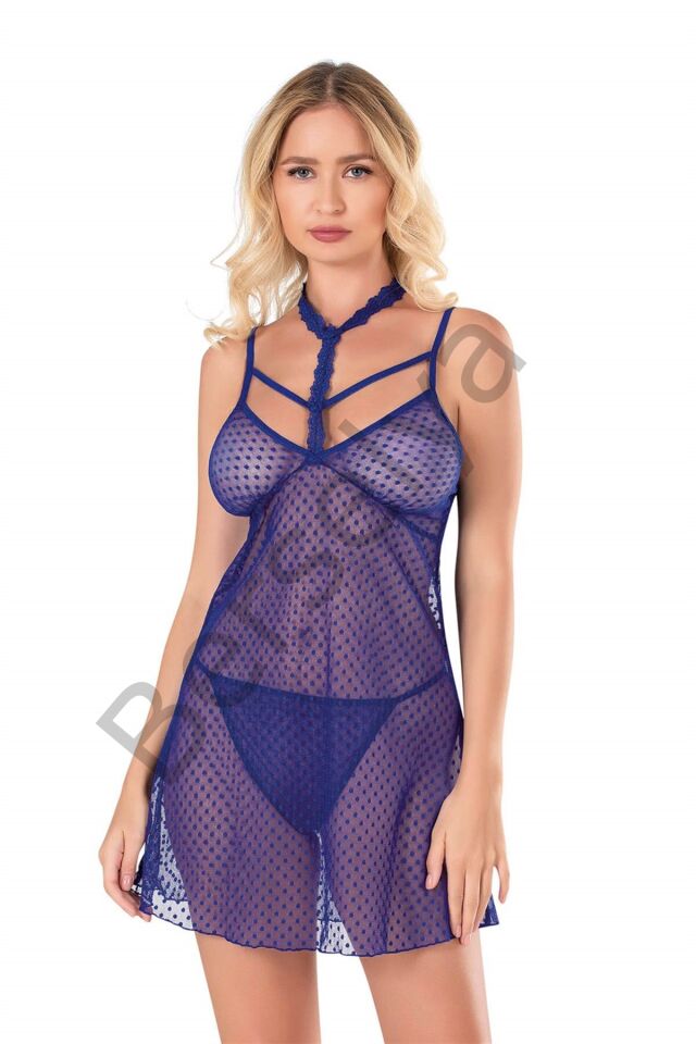 Saks Kısa Tül Gecelik