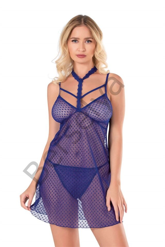 Saks Kısa Tül Gecelik