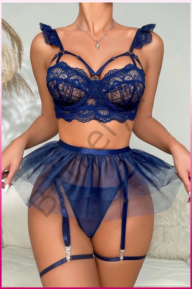 Kadın Lacivert Tül Etekli, Göğüs Balenli Fantazi Kostüm