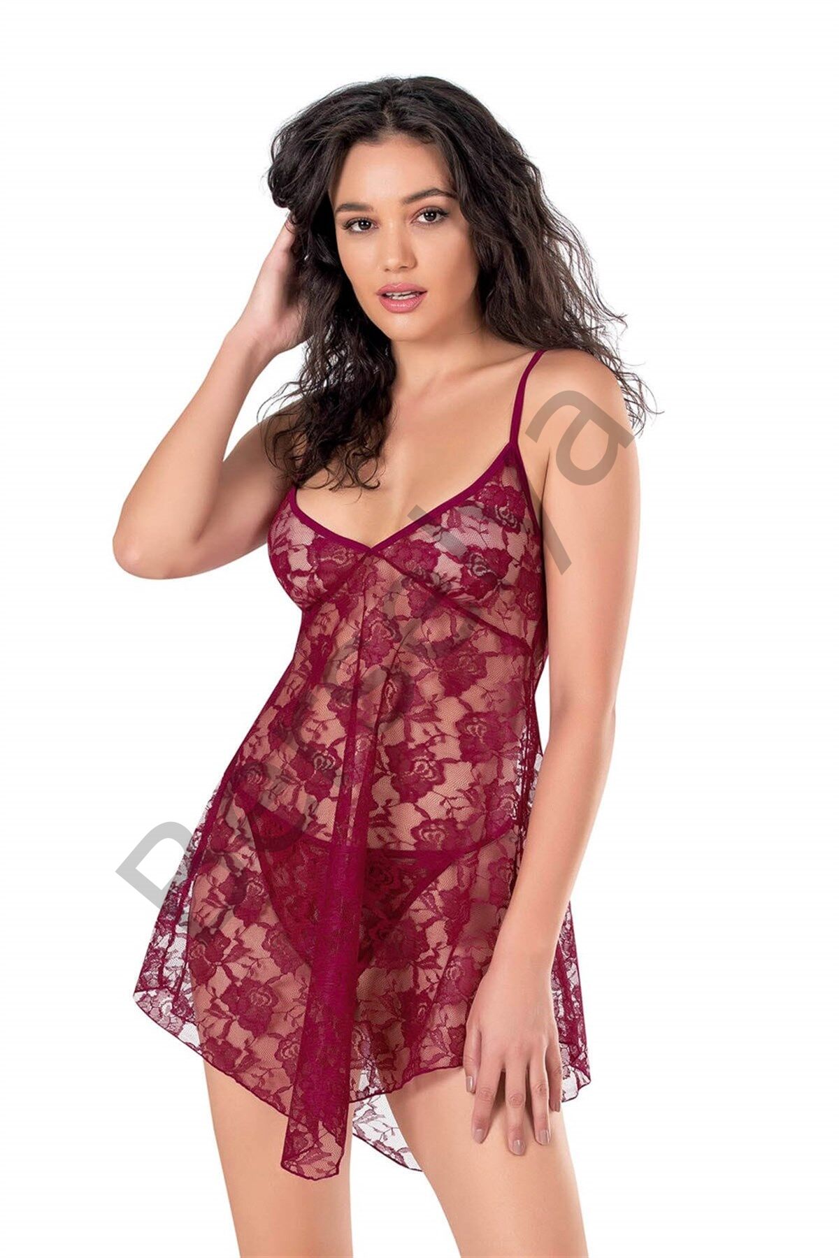 Bordo Kısa Tül Gecelik