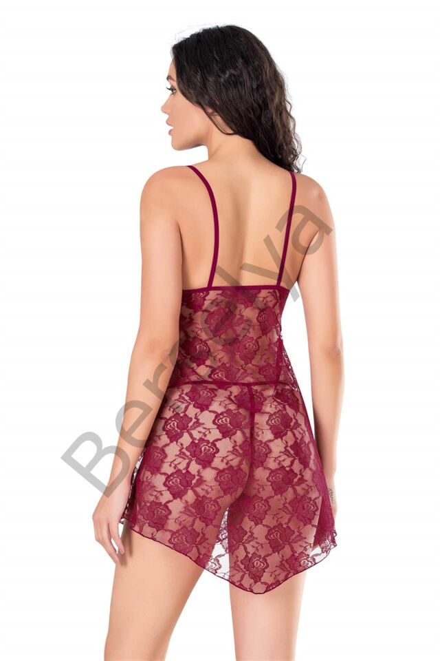 Bordo Kısa Tül Gecelik